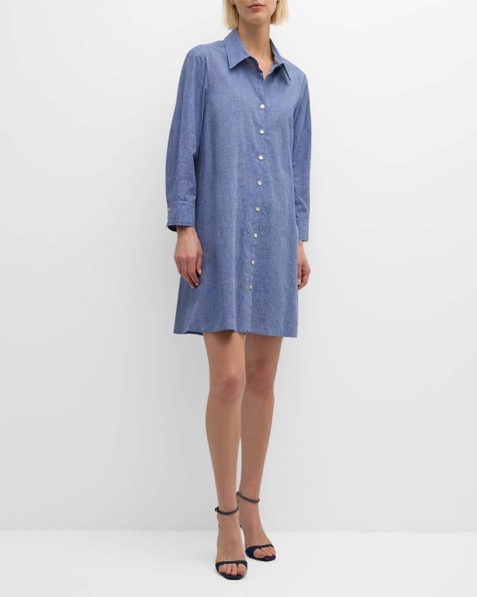 3/4-Sleeve Trapeze Oxford Shirtdress
