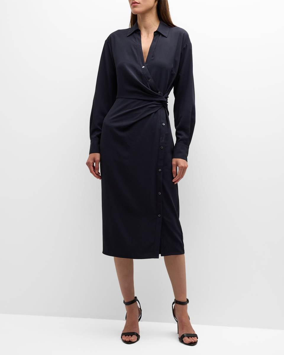 Wright Button-Front Midi Wrap Dress
