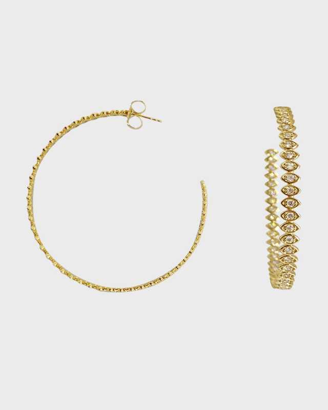 14k Diamond Evil Eye Hoop Earrings