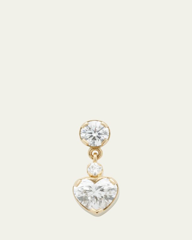 Chambre Diamond Heart Drop Earring in 18K Yellow Gold, Single
