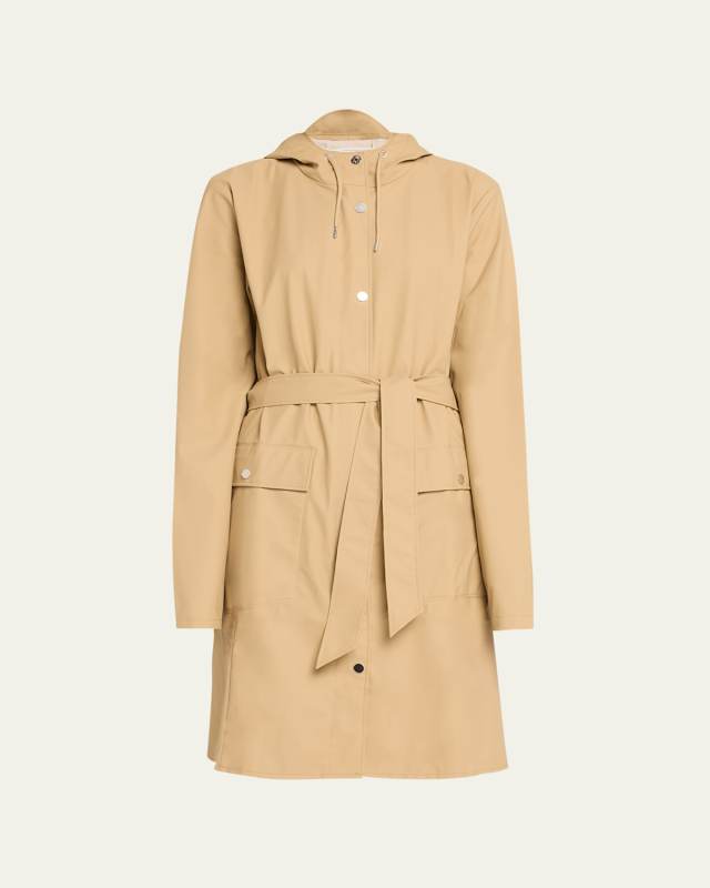 Curve Belted Trench Coat with Drawstring Hoo