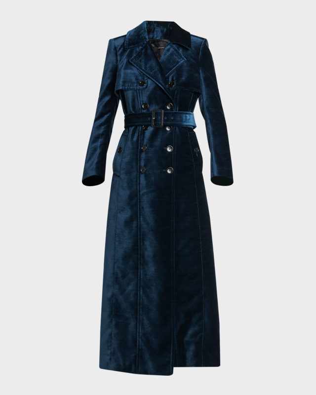 Belted Long Velvet Trench Coat