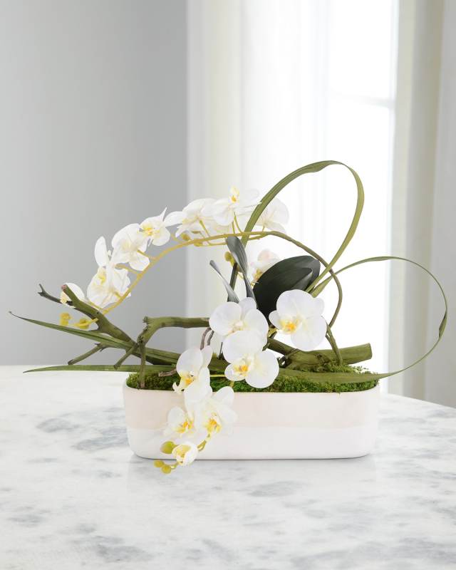 Real Touch Garden Phalaenopsis 22" Faux Floral Arrangement in Glass Container