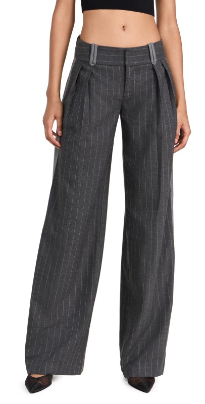 alice + olivia Eric Racing Stripe Pants Charcoal Pinstripe