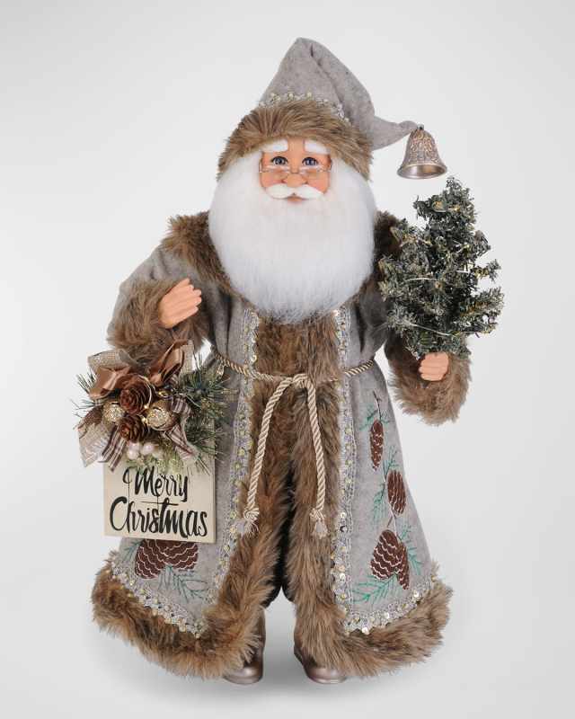 Lighted Silver Pine Santa