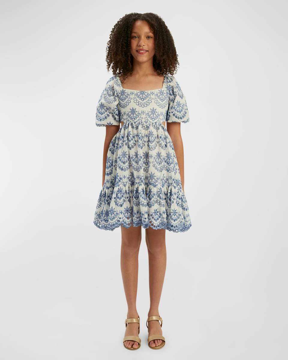 Girl's Ellory Broderie Mini Dress, Size 4-14