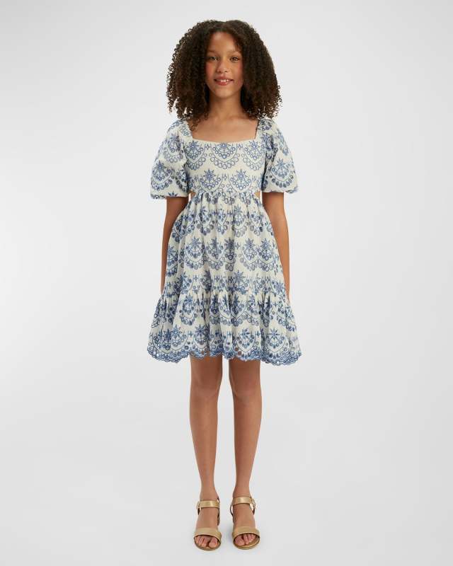 Girl's Ellory Broderie Mini Dress, Size 4-14