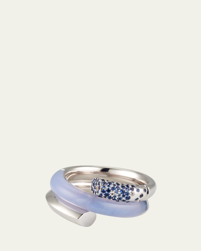 Oera Fairmined 18K White Gold Chalcedony and Sapphire 3 Band Ring