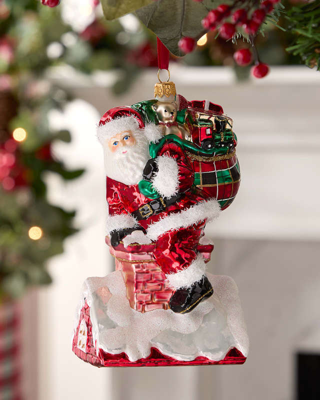 Santa on Chimney Christmas Ornament