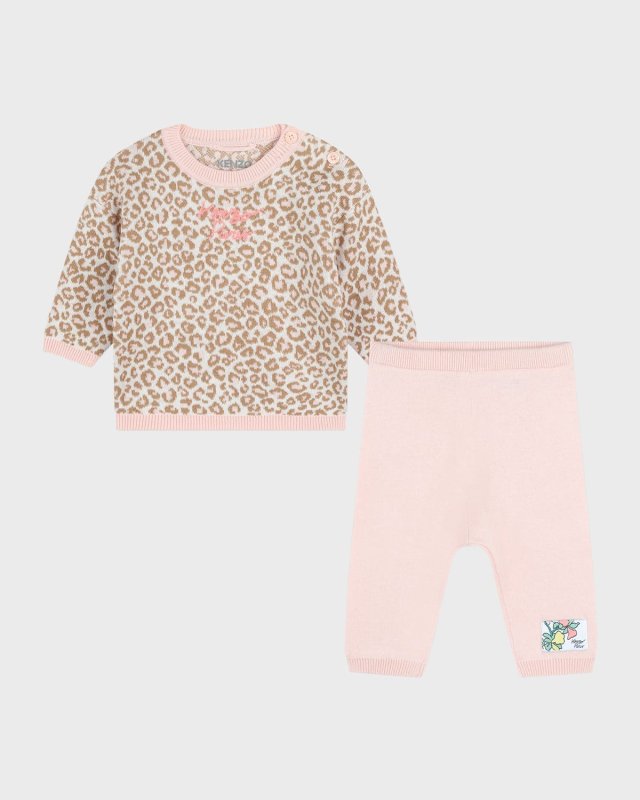 Girl's Cheetah Logo-Print Sweater & Trousers Set, Size 3M-2