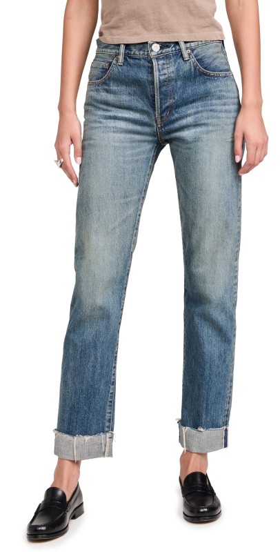 MOUSSY VINTAGE MV Hopewell Straight Selvedge Jeans Dark Blue