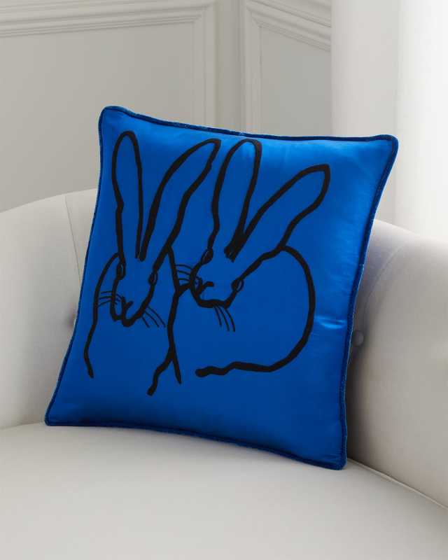 Hand-Embroidered Silk 2 Bunny Pillow