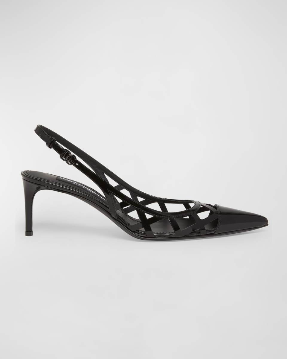 Caged Leather Slingback Pumps