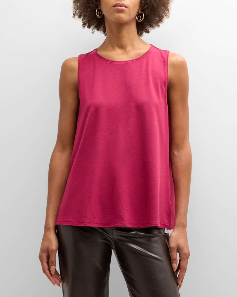 Scoop-Neck Side-Slit Jersey Knit Shell
