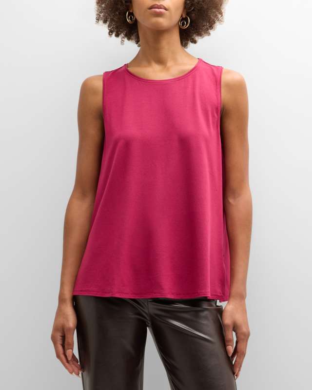 Scoop-Neck Side-Slit Jersey Knit Shell