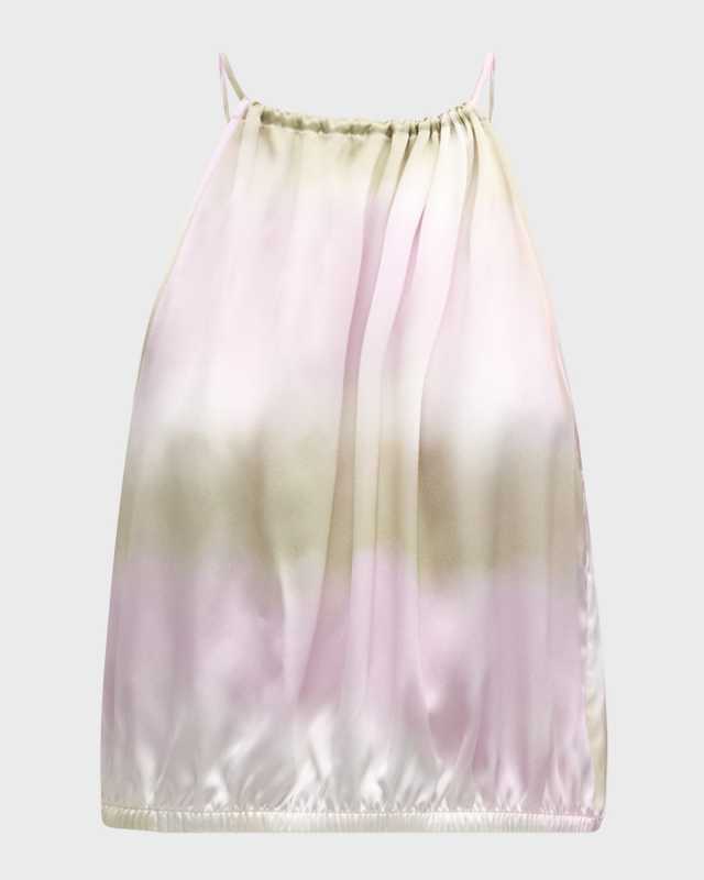 Silk Charmeuse Watercolor Stripe Halter Top