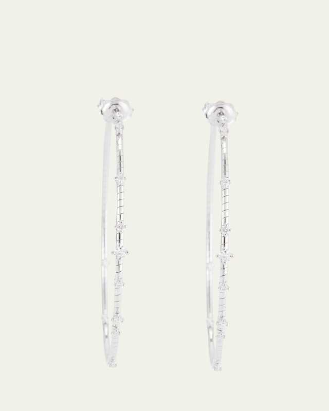 18K White Gold 60mm Diamond Hoop Earrings