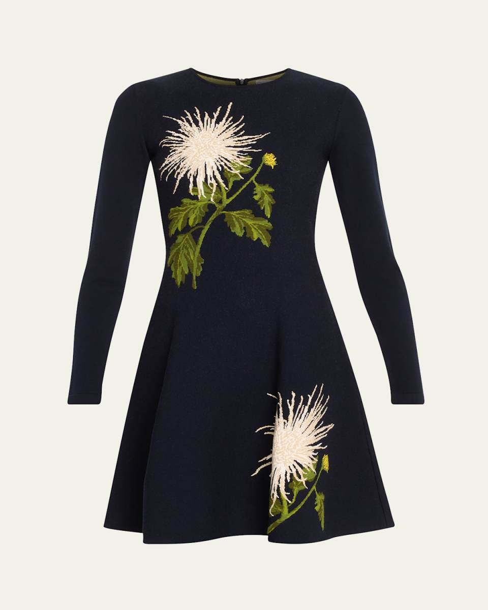 Chrysanthemum Jacquard Fit Flare Knit Dress