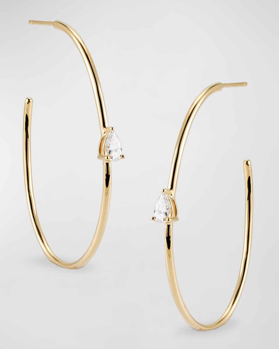 18K Yellow Gold Pear Diamond Hoop Earrings