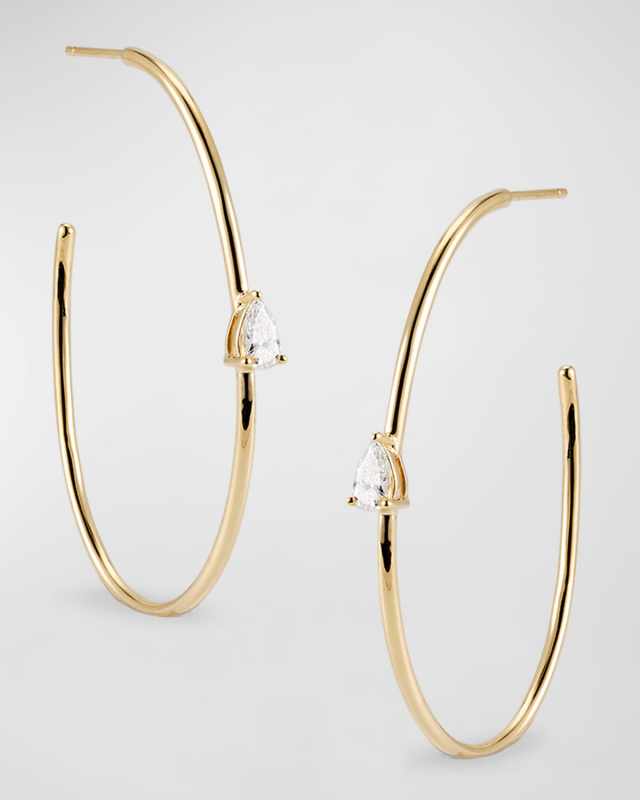 18K Yellow Gold Pear Diamond Hoop Earrings