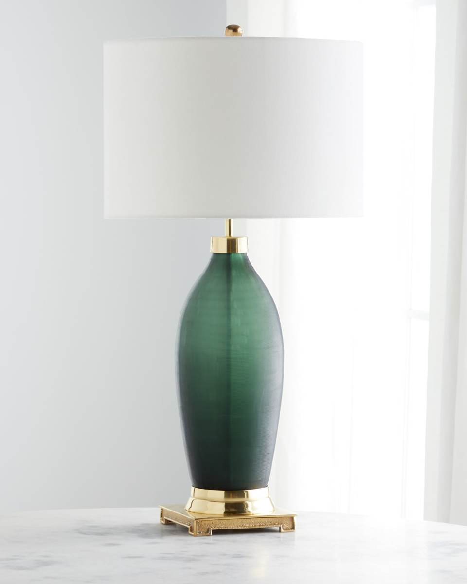Emerald Green Etched Glass Table Lamp
