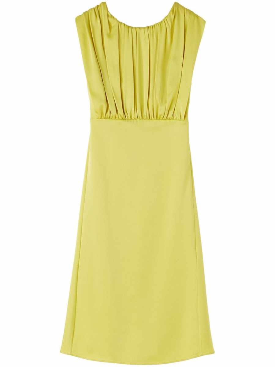 gathered sleeveless midi dress