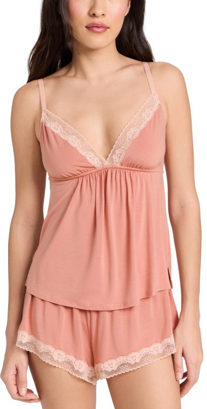 Eberjey Flora Cami & Shorts Set Rouge Pink/ Rose
