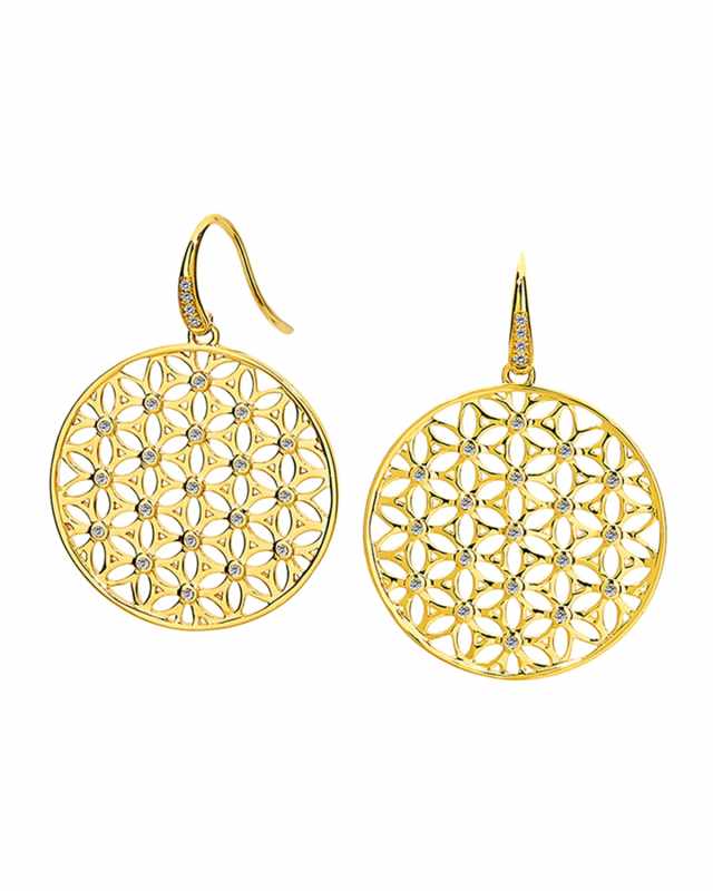 18K Yellow Gold Mogul Flower of Life Earrings with Champagne Diamonds