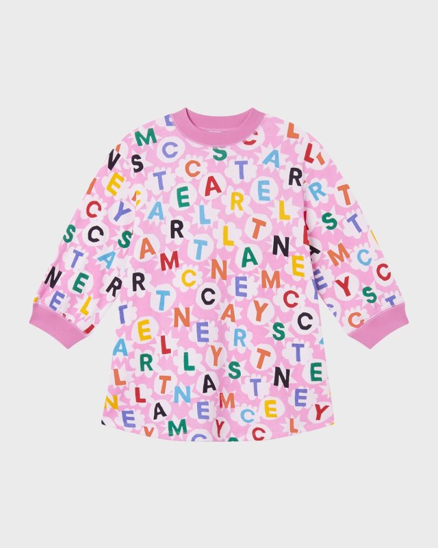 Girl's Multicolor Logo-Print Fleece Dress, Size 4-