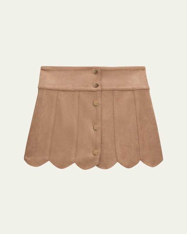 Girl's Autumn Faux Suede Scallop Skirt, Size S-XL