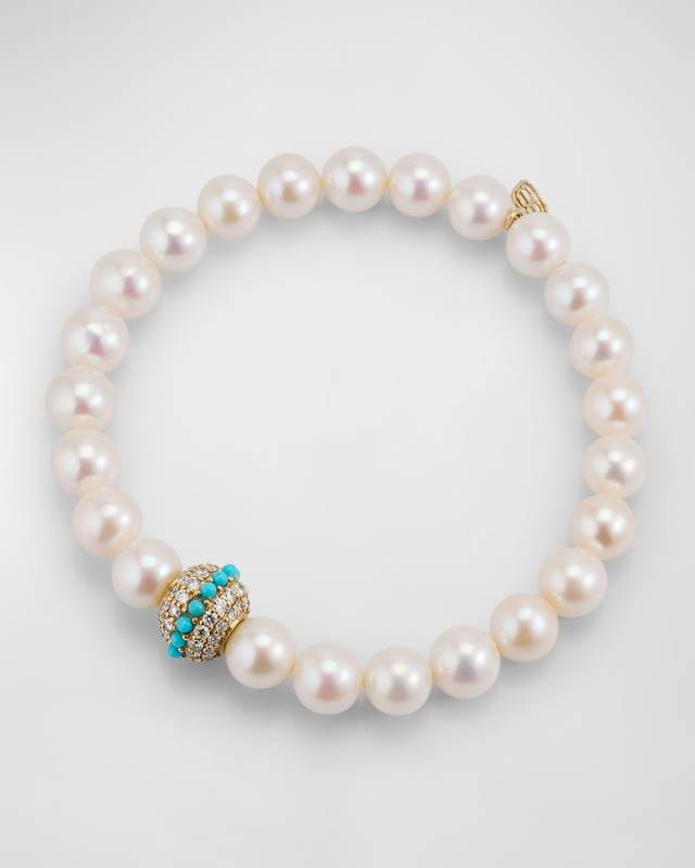 14K Diamond Pave Bead on Freshwater Pearl Bracelet