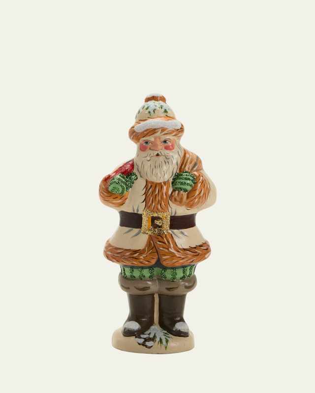 Santa Holding Cardinal Christmas Figuirine