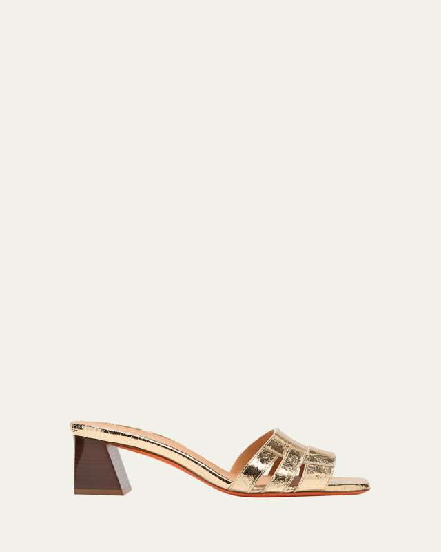 Venere Metallic Block-Heel Mule Sandals