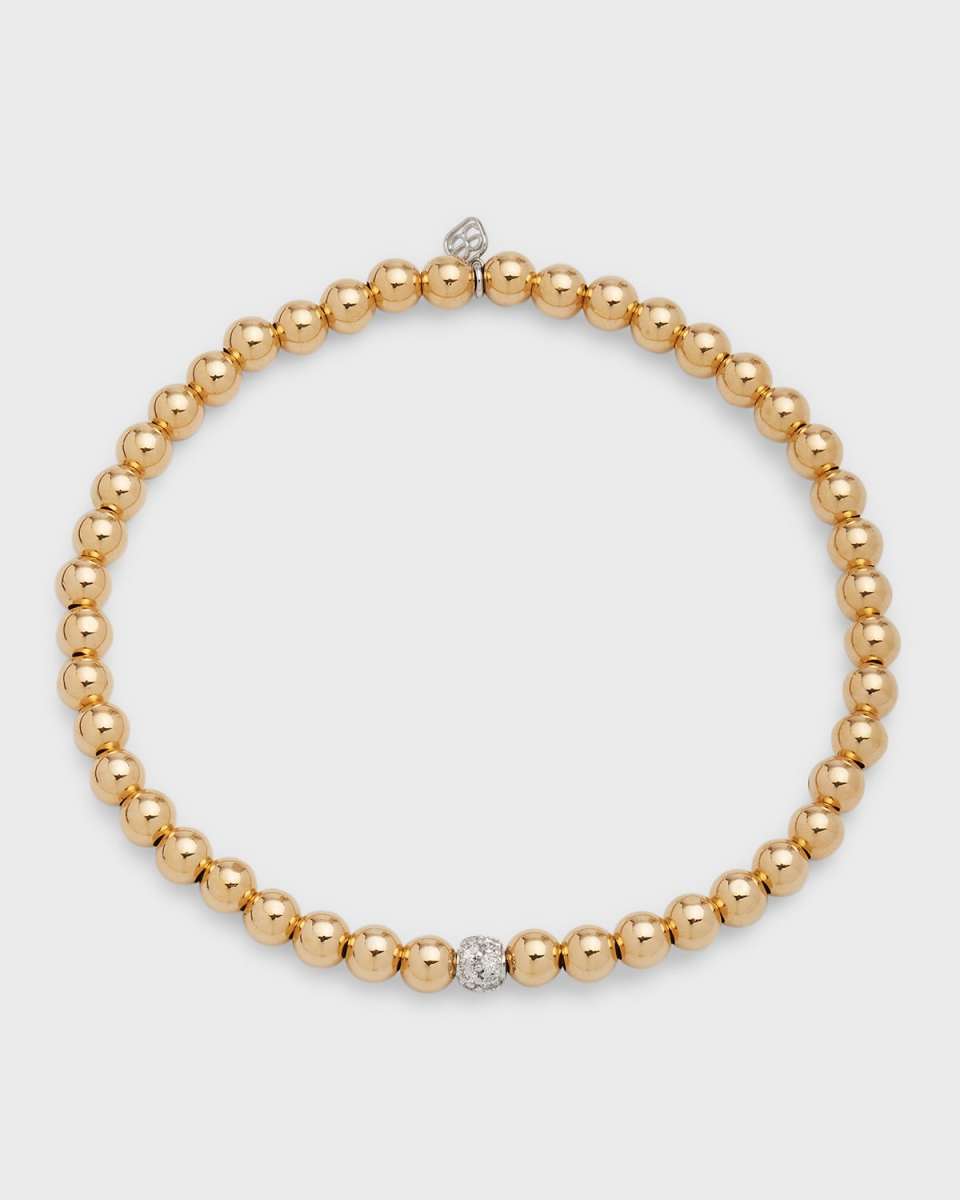 14k White Gold Diamond Bead Ball Bracelet
