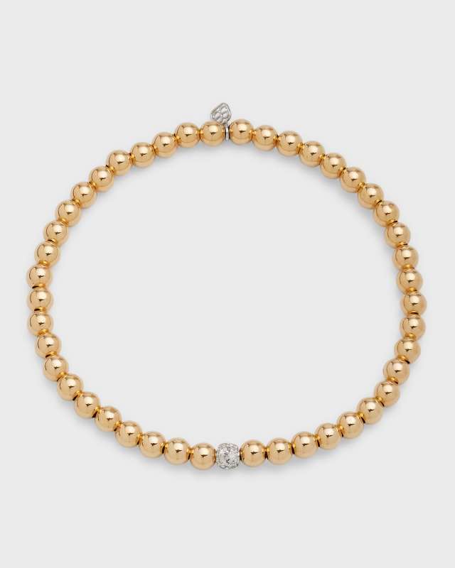 14k White Gold Diamond Bead Ball Bracelet