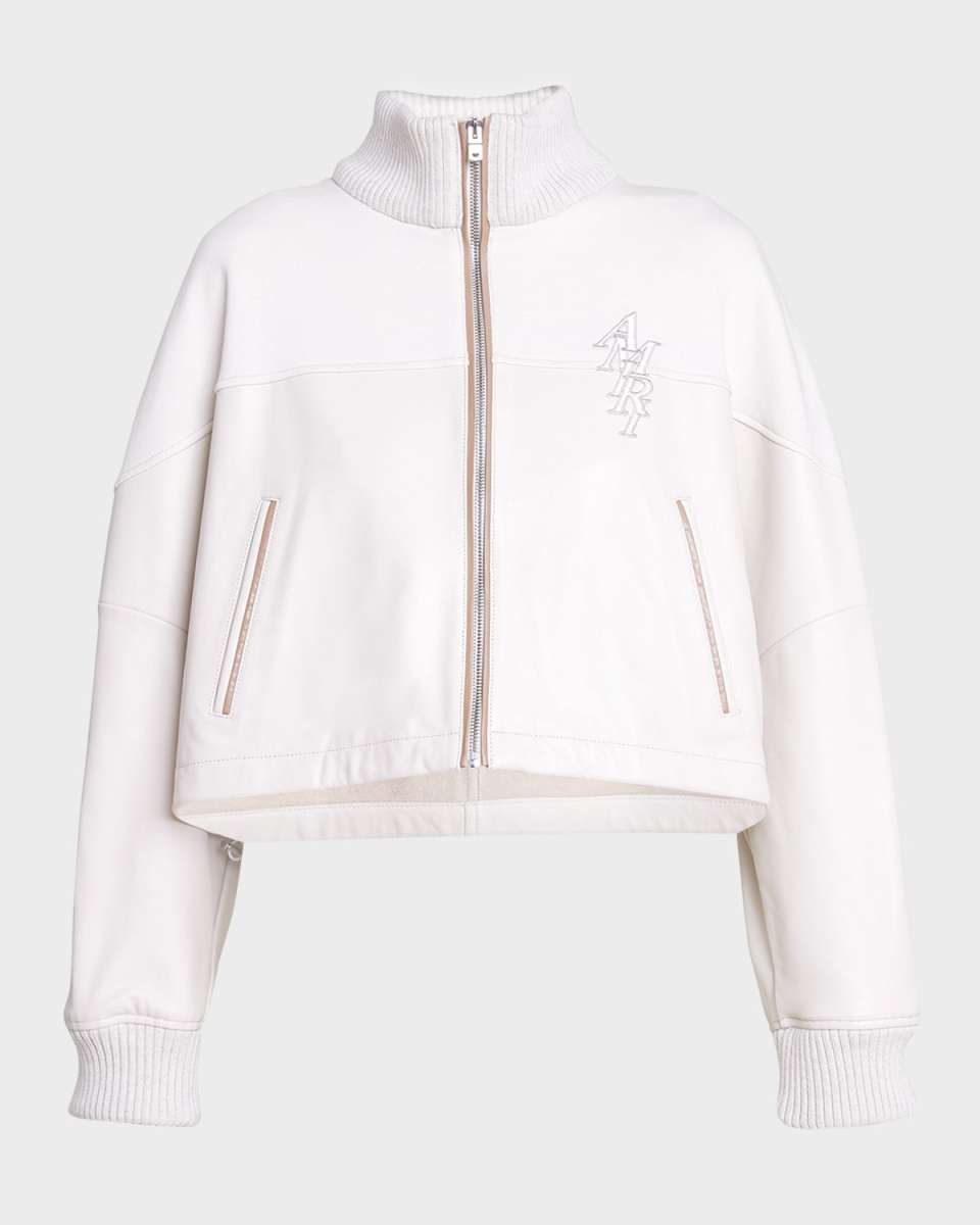 Stacked Logo Mixed-Media Crop Track Jacket