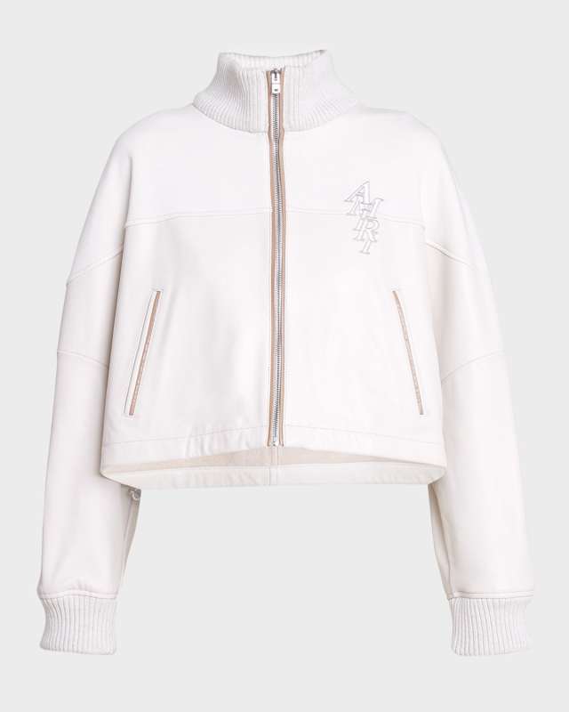 Stacked Logo Mixed-Media Crop Track Jacket