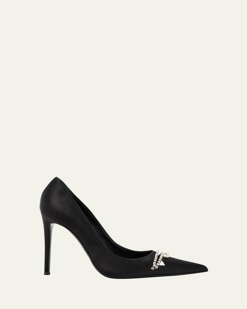 Silk Crystal Slit Stiletto Pumps