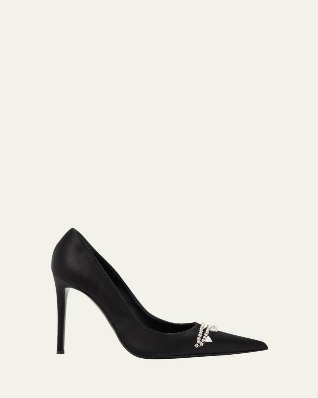 Silk Crystal Slit Stiletto Pumps