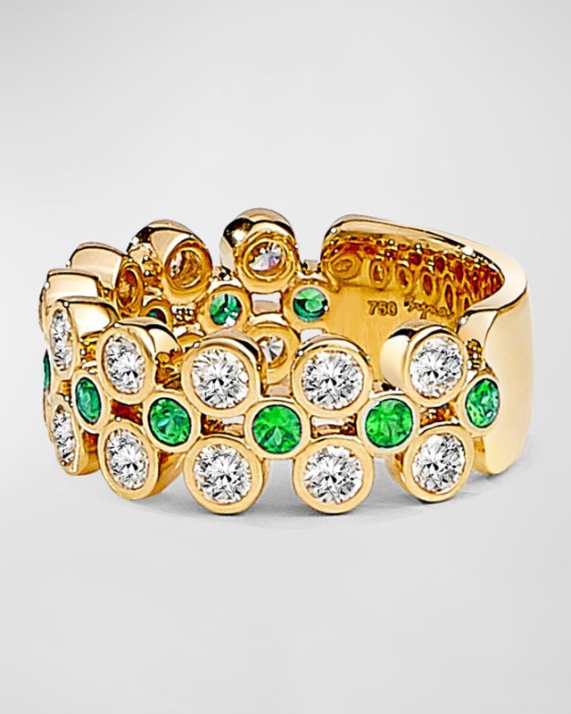 18K Yellow Gold Cosmic Ring with Gemstones and Diamonds, Size