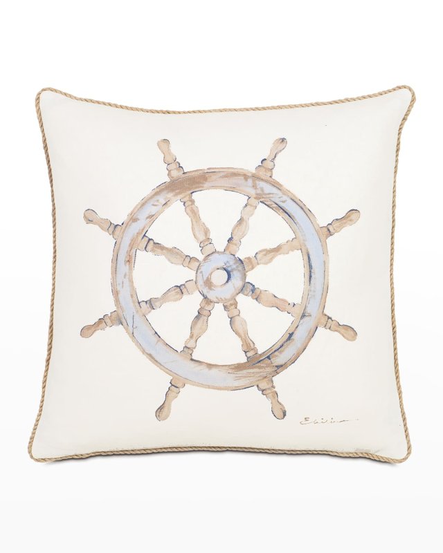 Maritime Hand-Painted Ship's Wheel Pillow