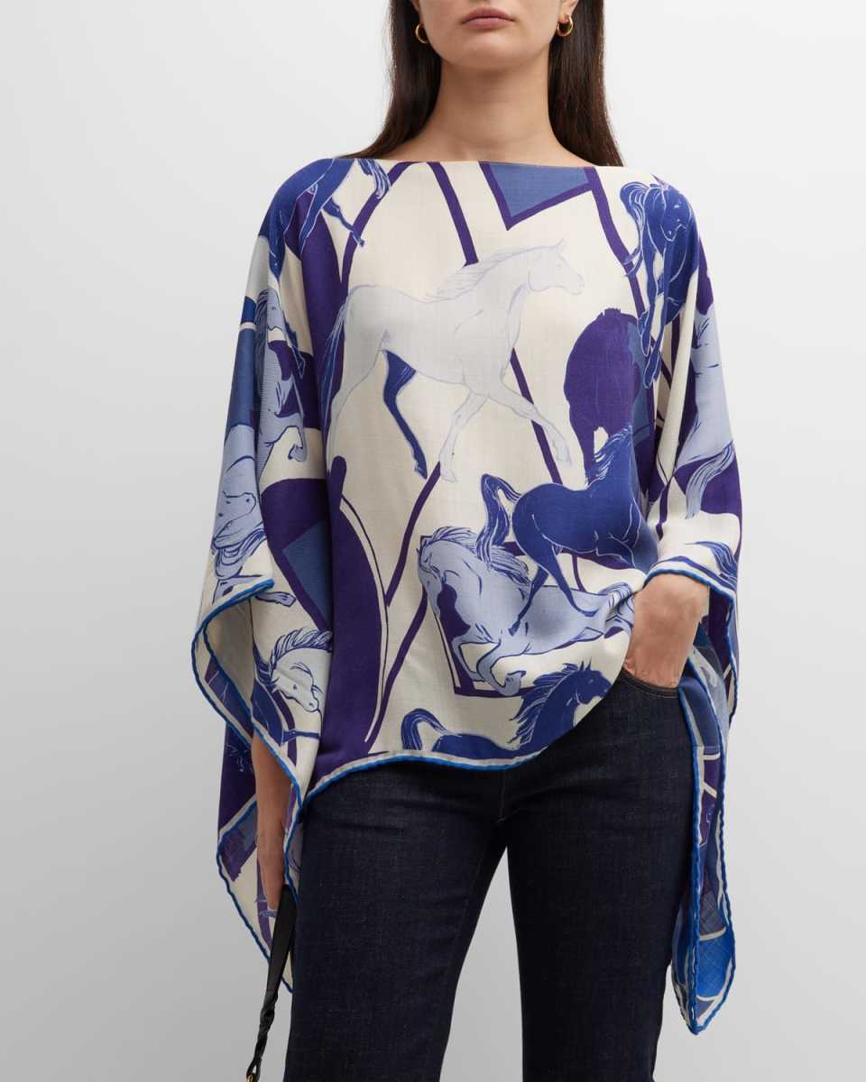 Purple Galloping Cashmere-Blend Poncho