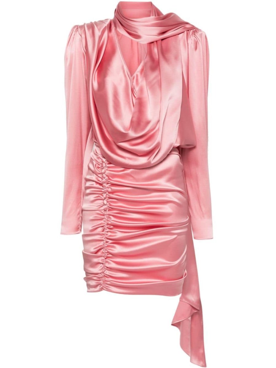 draped ruched satin minidress