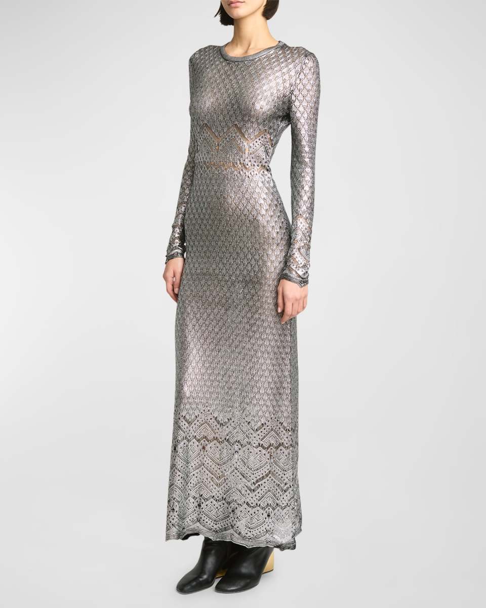 Long Metallic Lace Knit Dress