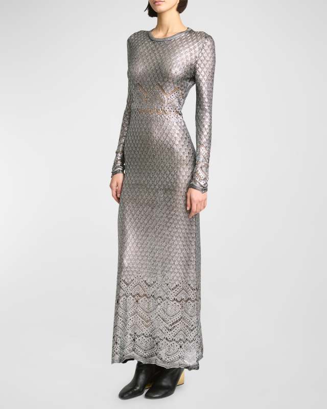 Long Metallic Lace Knit Dress
