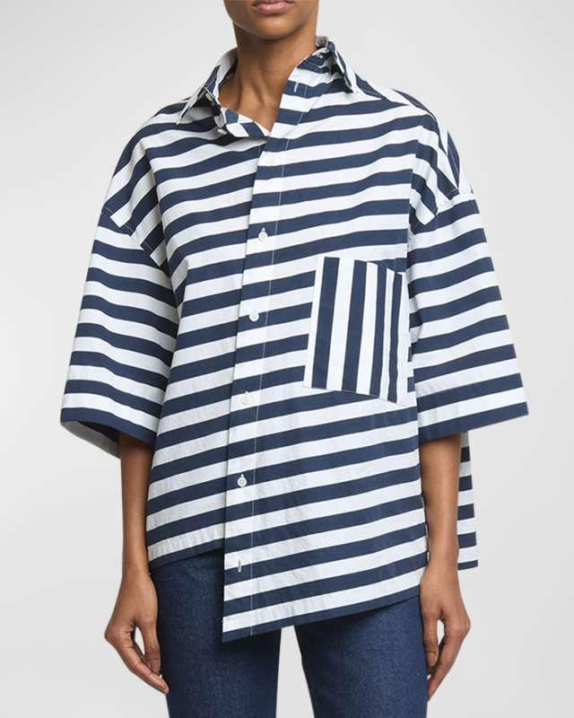 Pablo Stripe Monogram Asymmetric Top