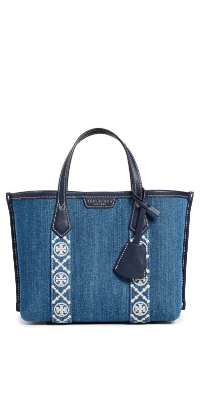 Tory Burch Perry Denim Triple Compartment Small Tote Denim Multi