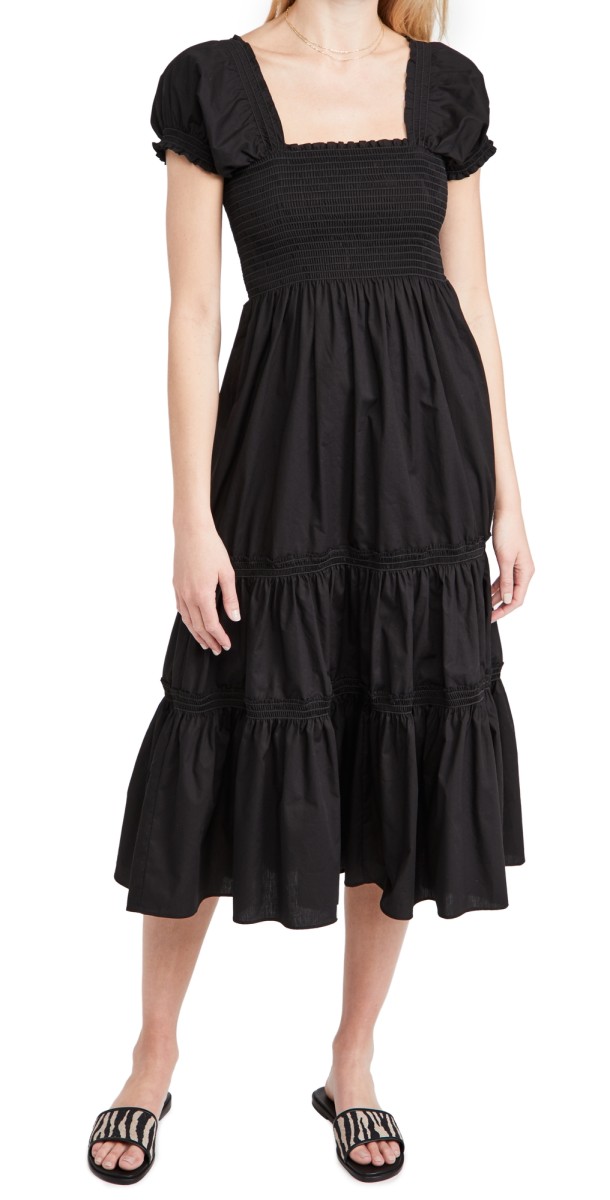 o. p.t Square Neck Smocked Maxi Dress Black