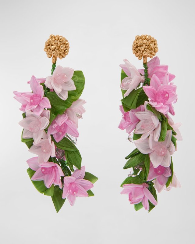 Raffia Mini Flowers Cascading Earrings