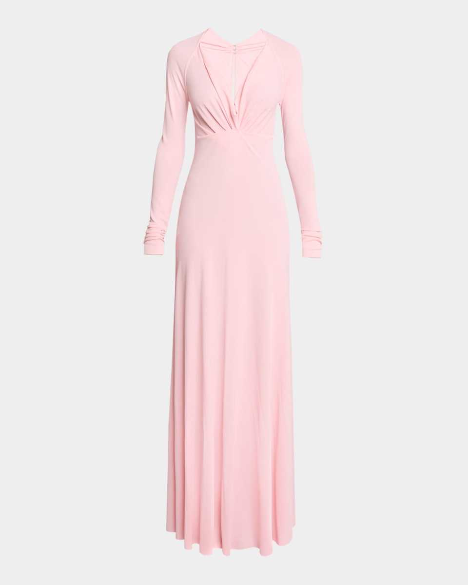 Cowl-Neck Long-Sleeve Jersey Gown